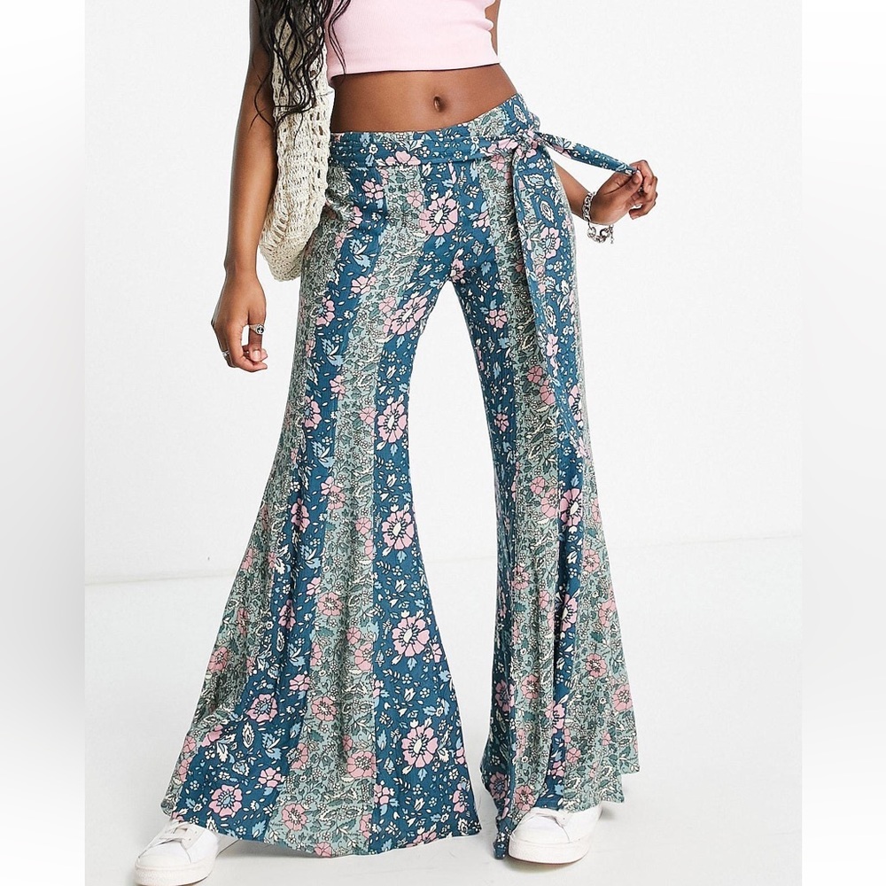 Free People Bali Sultry Bohemian Flared Pants in Blue